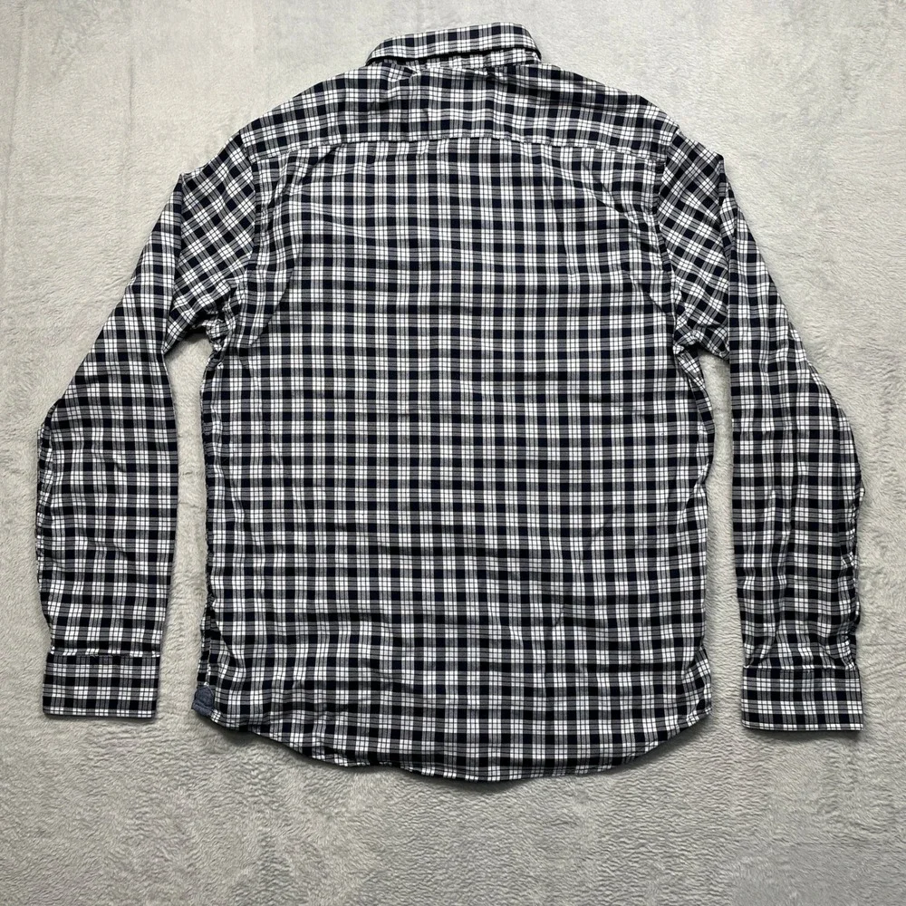 Banana Republic Oxford Shirt Mens Large Navy White Plaid Untucked Fit Cotton